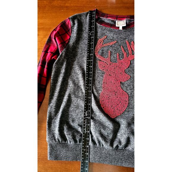 Tru Self Deer Plaid Sweatshirt, Red Black, Buck, Embellished, Holiday Sz L - Picture 6 of 8